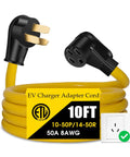 EV Charger Adapter Cord NEMA 10-50P To 14-50R 50 Amp Old Stove Outlet To Level 2 EV Charging 220V 8AWG 3C 10ft ETL Listed