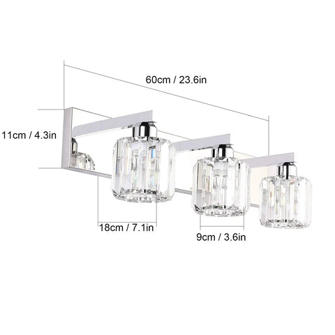 Crystal Vanity Light Fixture For Bathroom Modern Wall Mount Over Mirror Three Light Bar With Dimmable Function dimensions