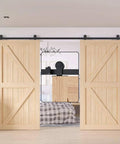 6.6Ft Antique Top Mount Double Sliding Barn Door Hardware Cabinet Kit Black Finish with 79.2In Track, installed view