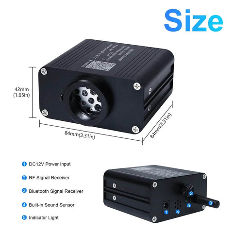 16W Dope Twinkle And Sound Mode RGBW Fiber Optic Star Ceiling Light Kit Compact Starlight Box Motor Engine dimensions