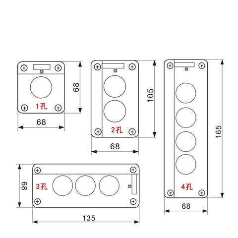 KOKYLEZN button box with front and side views showing 1-4 hole layouts for a waterproof explosion-proof power junction box
