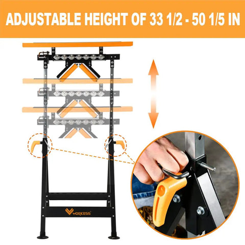 Adjustable 4 In 1 Work Center Roller Stand With 440 Lbs Capacity, Saw Horses, V Shaped And Multi Directional Rollers