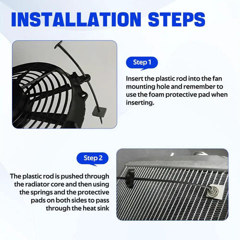 Ultimate Car Radiator Fan Mounting Kit With Zip Ties And Clips step-by-step installation instructions with plastic rods