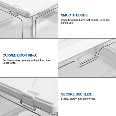 Features of Three Pack Clear Stackable Storage Bins With Lids Magnetic Doors Open Front Foldable Plastic Craft Containers 24 Qt Each