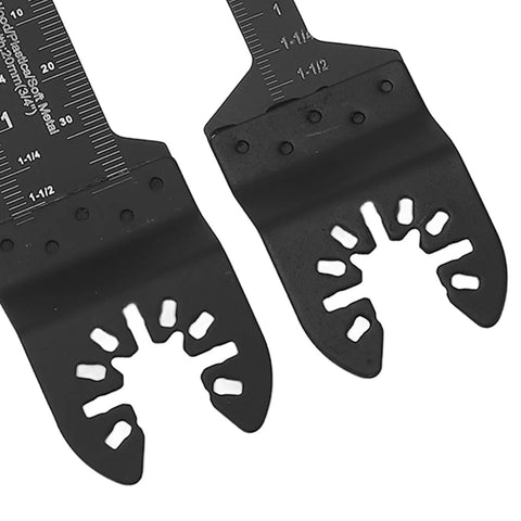 Ultimate 20-Piece Oscillating Saw Blade Set For Wood And Plastic Heavy-Duty High Carbon Steel Blades close-up showing ruler markings.