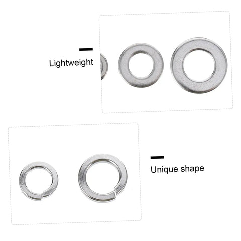 600 Piece Stainless Steel Spring Washers Kit Split Lock Gaskets For Vibration Dampening And Anti Loosening Hardware Assortment Perfect For Cars Trucks Buses Machinery And Marine Equipment In Tough Vibration Environments., stainless steel split lock washers with lightweight and unique shape details