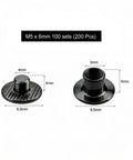 Hella Durable Chicago Screws 200 Pieces Black Flathead Leather Rivets For Bags Belts And Photo Albums Quick Twist Setup Tight Grip Smooth Finish Real Talk Best Gear For Any Leather Craft Project 5Mm X 6Mm, showing two black flathead connectors with dimensions.
