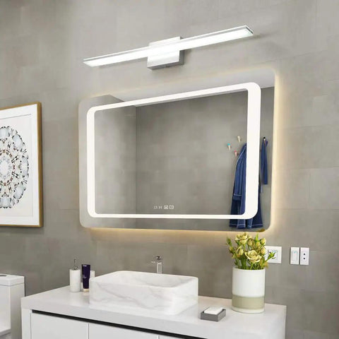 30 Inch Vanity Light Bar Over Mirror LED Chrome Bathroom Lighting 16W 6000K Cool White Acrylic Wall Fixture in modern bathroom