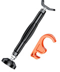 Motorcycle Wheel And Chain Cleaning Stand With Adjustable Height, black handle and orange hook attachment on a white background