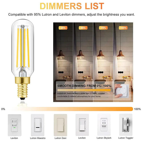 Dimmable T6 LED Filament Bulbs 8W E12 Candelabra Edison Candle Bulbs 3000K Soft White 800 Lumens 100W Equivalent Retro Vibe Decorative Lamp Bulbs compatibility with dimmers and brightness levels