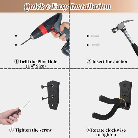 Sturdy Three Pack Black Metal Guitar Wall Mounts With Anti Slip V Shape Cradles And Rotatable Yokes. Hang Your Axe Securely Without Slippage. Ultimate Baddass Gear Rack For Acoustic Electric Bass Banjo Players Demanding Rock Solid Daily Storage