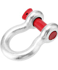 Rock Solid One Inch Bow Shackle With Screw Pin For Heavy Duty Marine Rigging Car Hauling And Construction Jobs constructed from tough corrosion resistant alloy steel, showing the red screw pin.