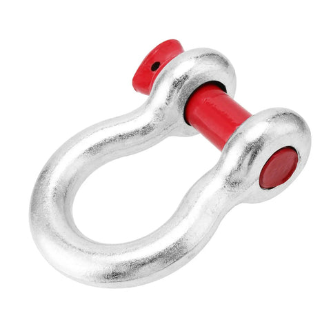 Rock Solid One Inch Bow Shackle With Screw Pin For Heavy Duty Marine Rigging Car Hauling And Construction Jobs constructed from tough corrosion resistant alloy steel, showing the red screw pin.