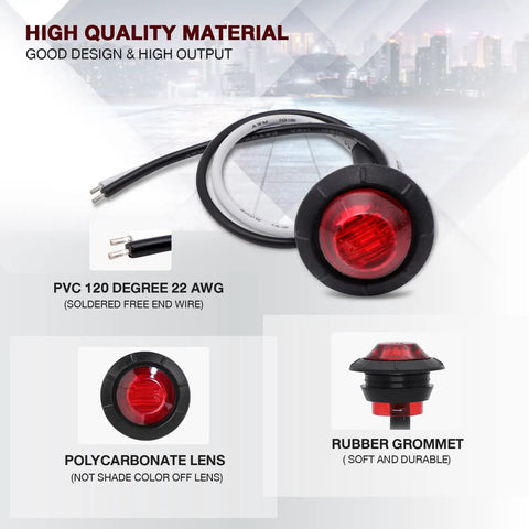 High quality red LED clearance light with rubber grommet, polycarbonate lens, and PVC wire for trailers and vehicles.