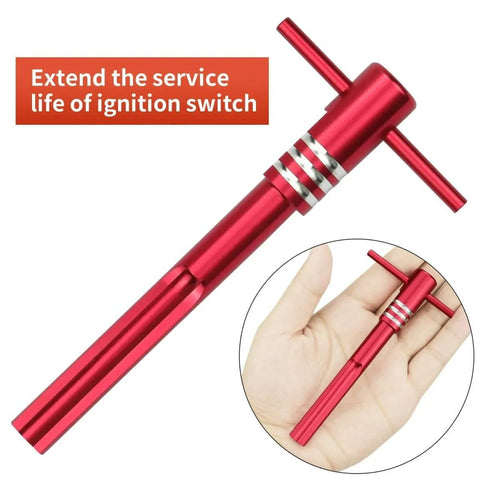 Harley Touring Ignition Switch Housing Alignment Tool Fits 2003 Through 2013 Models Aluminum Alloy Red Keeps Your Ignition Locked In Place And Aligned For Precise Starts Rust Resistant Easy Install Built Tough For Long Lasting Durability in hand view