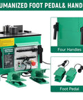 Professional 1700W Electric Hydraulic Rebar Bender With Foot Pedal showing four handles and foot pedal for easy use.
