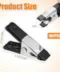 2-Inch Heavy-Duty Metal Spring Clamps Set With Non-Slip Rubber Tips, 100-pack shown with size dimensions