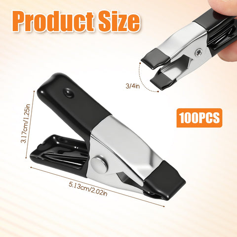 2-Inch Heavy-Duty Metal Spring Clamps Set With Non-Slip Rubber Tips, 100-pack shown with size dimensions