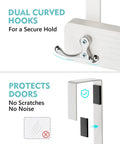 Over The Door Mop And Broom Holder No Drill Wall Mount With Four Slots And Four Hooks Wood Tool Hanger showing dual curved hooks and non-scratch pads