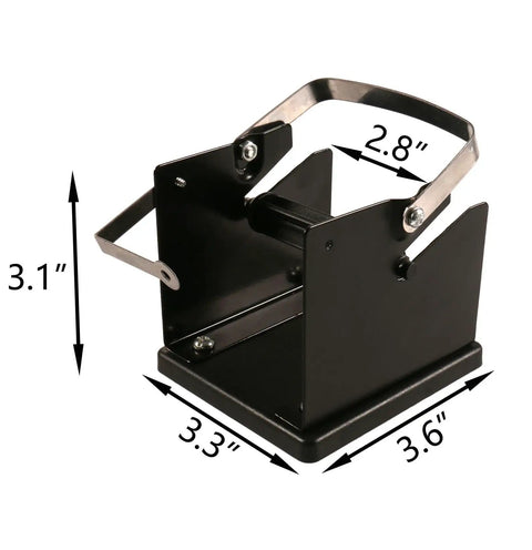 Back view of Solder Wire Spool Holder and Distributor for Electronics DIY Friendly Stand showing dimensions and steel arms.