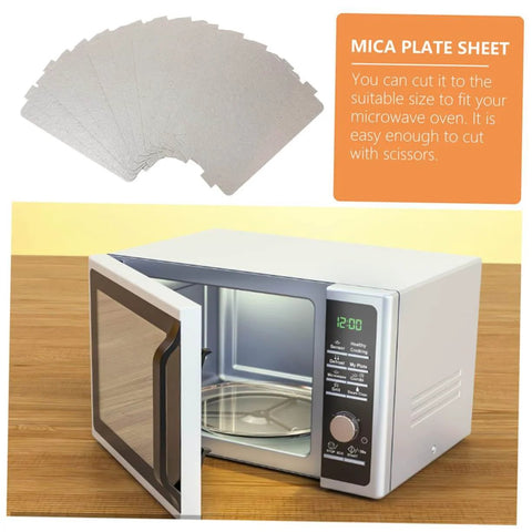 Six Piece Microwave Mica Sheet Covers For Heat Shield And Insulation shown with open microwave for easy installation