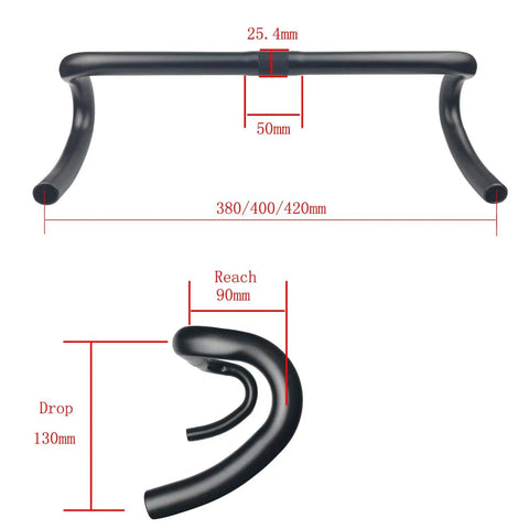 Ultra Light Aluminum Road Bike Drop Bar Bent Handlebar 6061 T6 Fixed Gear 25.4mm Clamp 380 400 420mm 130mm Drop 90mm Reach