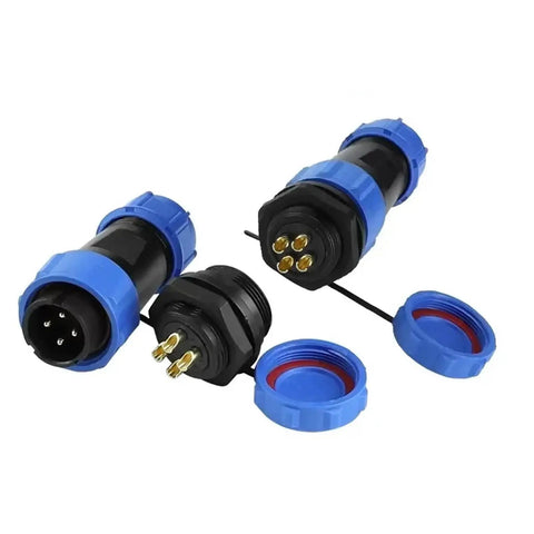 Beefy Waterproof IP68 Cylindrical Panel Mount Connector Kit For SP13 SP16 SP17 SP20 SP21 Back Nut Style 7 Pin Electrical Wire Connectors Waterproof Cable Socket Set 10 Sets Included shown with blue connectors and caps