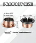 60 Pack Flanged Sleeve Bearings, 12Mm Bore X 14Mm Od X 9Mm Length, dimensions displayed for industrial use.