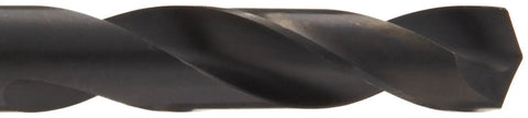 Close-up of a High Speed Steel Short Length Drill Bit in black oxide finish with 135-degree split point for ferrous materials.