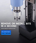Close-up of Beast Magnetic Drill Press With 1550W Power For Fast Holes, featuring a 2-inch drilling capacity and tool-less bit change.
