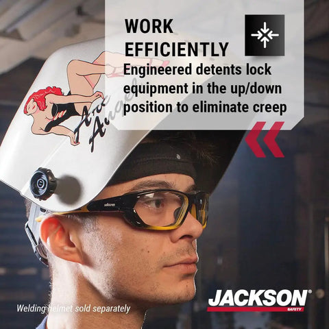 370 Speed Dial Replacement Headgear for Welding Helmets with Oversized Adjuster Knob and Easy Glove On Sliders in use