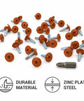 Pack Of Fifty Copper Brown Self Drilling Screws One Inch Twenty One Thirty Second By Five Eighth Inch Phillips Truss Head Tapping Fasteners With Driver Bit No Hassle Installation For Metal Siding on a white background.