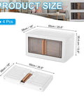 4 Pack Clear Amber Plastic Storage Bins With Secure Lids Stackable Collapsible Closet Organizers Heavy Duty Pressure Resistant Stacking Crates 72L Haul Size dimensions shown with size markers