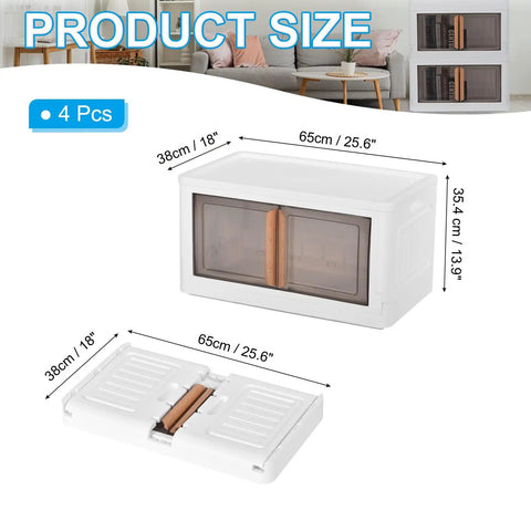 4 Pack Clear Amber Plastic Storage Bins With Secure Lids Stackable Collapsible Closet Organizers Heavy Duty Pressure Resistant Stacking Crates 72L Haul Size dimensions shown with size markers