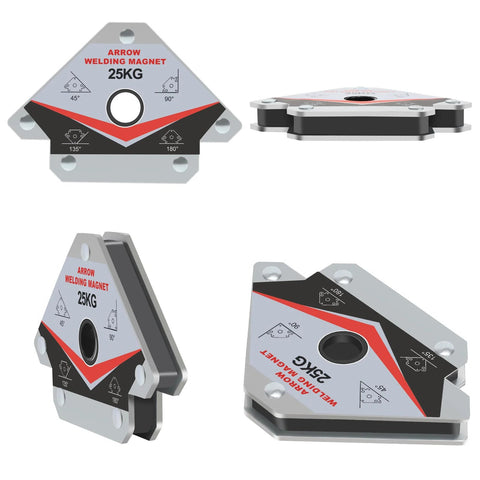 Welding magnet set of 3 (55 lb) arrow clamps for 45°/90°/135° angles; silver/black aluminum housings