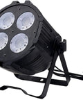 Heavy Duty 200W LED Flood Light Featuring Smooth Adjustable 25 Degree Beam Angle For Nightlife Bars Theater Stages And Commercial Venues Crisp 5600K Cool White Aluminum Spotlight in black with four LEDs.