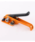 Heavy Duty Industrial Pet Strapping Machine Kit With Auto Cut Tensioner And Sealer showing orange tensioner with black grip.