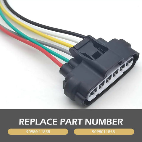 2-Pack 6-Way Throttle Body Pigtail Connector Kit, 6 Pin TPS Sensor Harness, Plug and Play Repair for Cars and Trucks, OEM Replacement 9098011858, Black Durable close-up view with colored wires