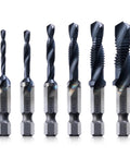 Metric M3 To M10 6Pc Combo Drill And Tap Bit Set With Ultra TiAlN Coating, showing size labels and hex shanks