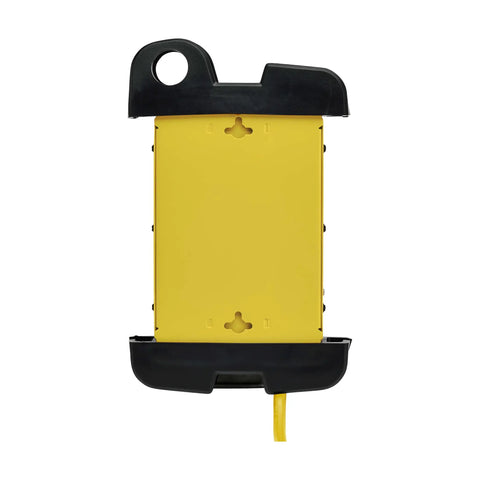 Back view of Heavy Duty Power Strip With Surge Protection 8 Outlets 3900 Joules Yellow Metal Housing 25 Foot Cord
