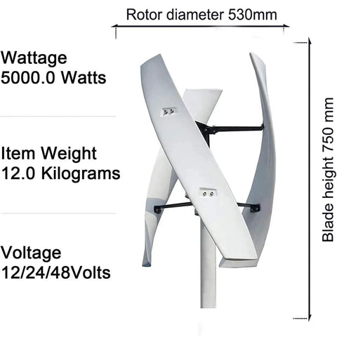 6000W Wind Turbine Kit With Low Speed Three Blade Wind Generator And Controller For Renewable Energy Vertical Wind Power System
