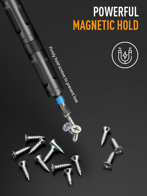 Magnetic tip of 68 In 1 Magnetic Ratcheting Screwdriver Kit With Detachable T Handle Magnetic Pad And Pickup Tool holding screws