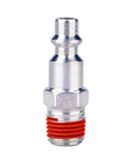 1/4 in NPT air quick-connect plug, chrome-plated metal with red gasket, front view