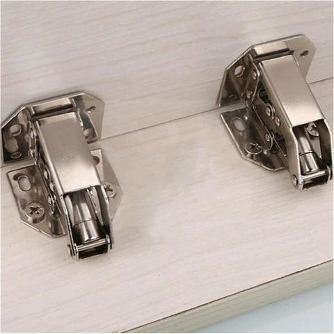 One To Ten Pack Cabinet Hinges 90 Degree Three Quarter Inch No Drilling Cupboard Door Hydraulic Hinges Soft Close Screws Included Durable Hardware Kit For Cabinets And Drawers with two hinges mounted on a wooden surface