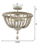 Modern Farmhouse Semi Flush Mount Ceiling Light With Wood Bead Shade Open Bowl Frame Boho Chic Warm Glow Easy Install