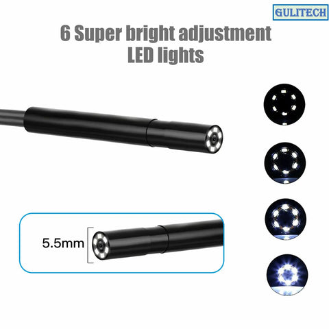 5.5mm camera head with 6 bright LED lights for Top Notch Handheld Endoscope Offering Hella Sharp 1080P HD Viewing.