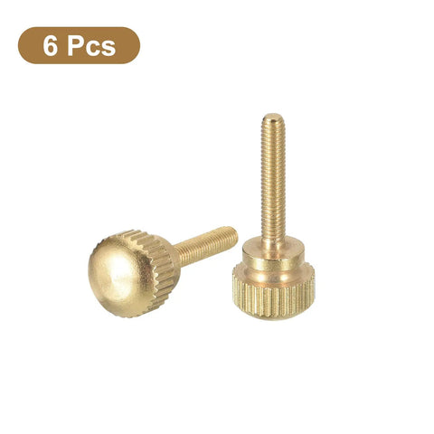 Top Shelf Brass Knurled Thumb Screws M3 X 16mm With Smooth Shoulder Grip Fasteners Six Piece Hardware Kit, showing gold brass fasteners.