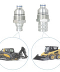 Heavy Duty Hydraulic Coupler Kit With Male And Female Flat Face Quick Connect Set For 4BD4FH 48MM Thread, shown with skid steer loaders.