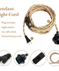 Dope Bamboo Pendant Light With Plug In Cord And Switch, showing hemp-wrapped cord and light socket components.