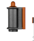 Anti Flyaway Wind Nozzle Attachment for Hair Styling Wand shown in black and orange design for frizz control with clip-on feature